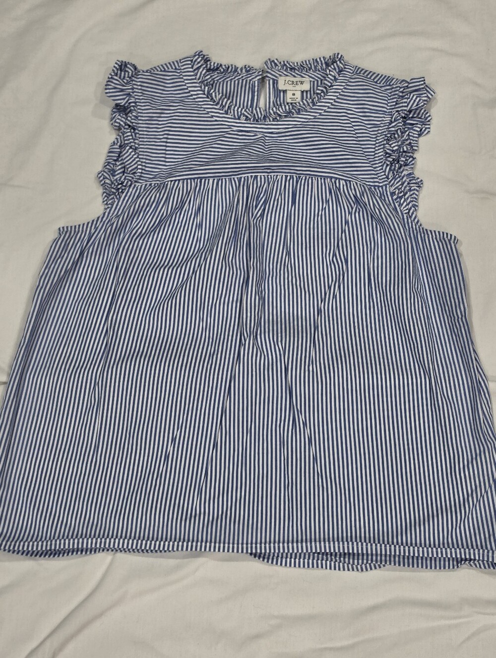 J.Crew Blue White Striped Ruffle Sleeveless Blouse Size 8